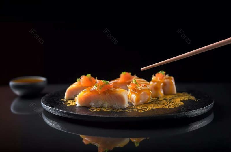 日本美食烤三文鱼寿司配虾仁蛋,高清,摄影图,摄影图片,图片大全,摄影图免费下载